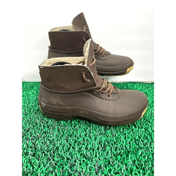 Crocs Duck Boots Ankle Winter Snow Rain Boots Warm Fur Lined Brown Lace Up‎ - Picture 1 of 7